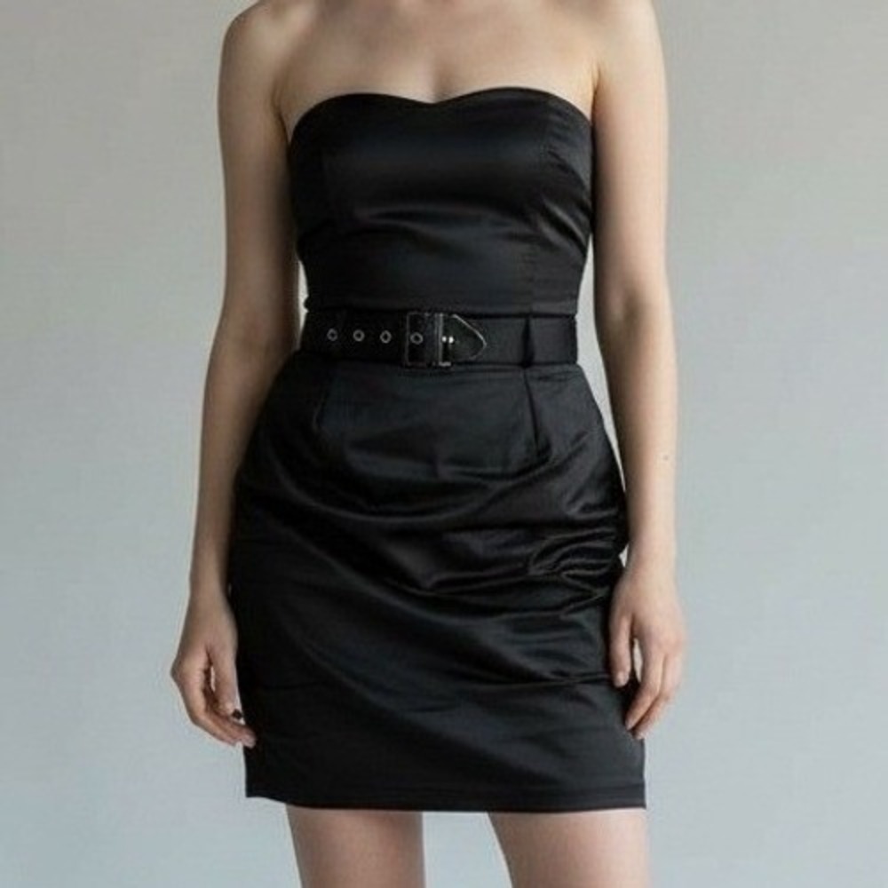 Jessica McClintock Gunne Sax Dress Women 7 Black Hoco Prom Mini‎ Ruched Belted